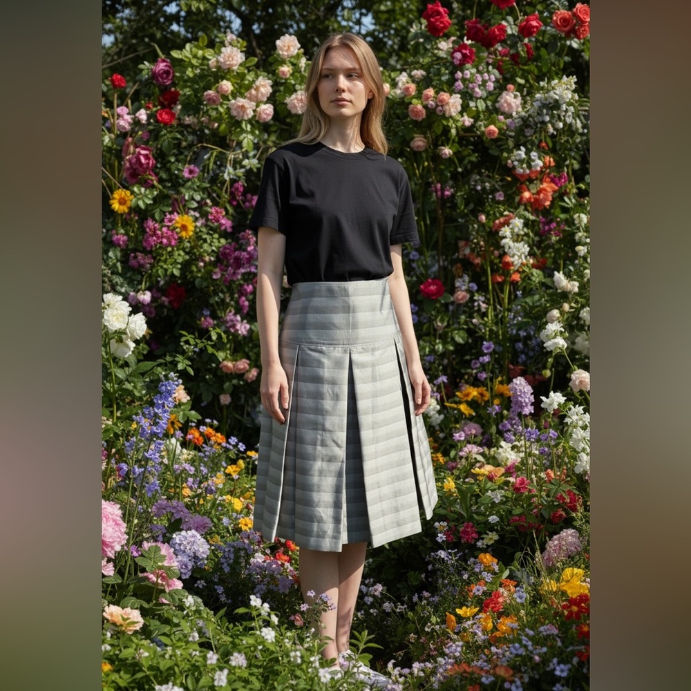 EUC Burberry Gray Pleated A-Line Skirt